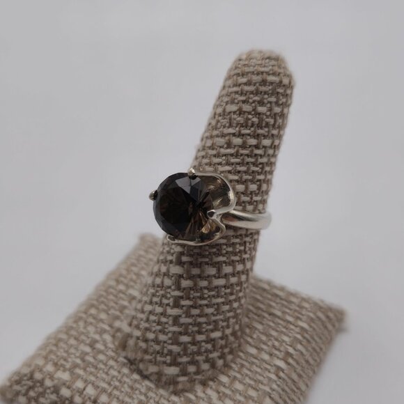 Size 6.75 Sterling Silver Round Smoky Quartz Gem Ring A2045 - Picture 4 of 11